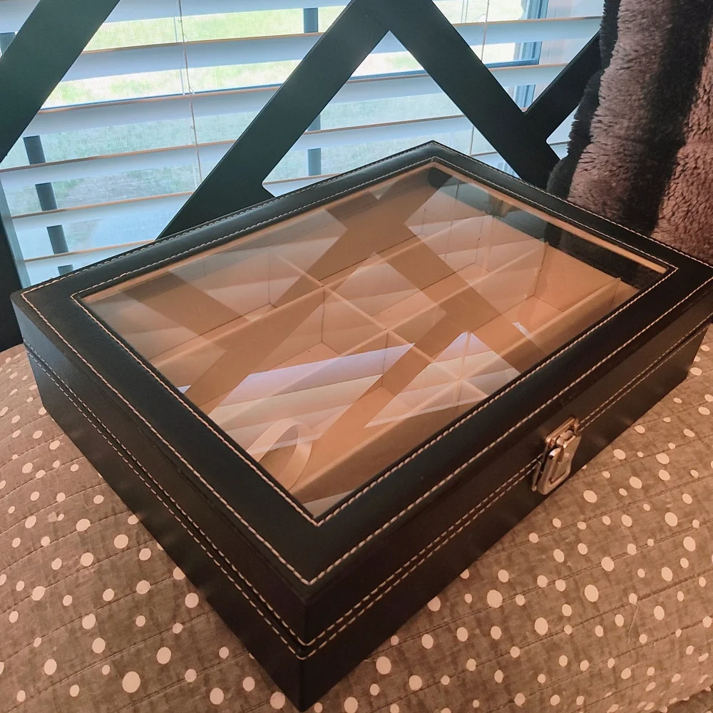 Black Leather Sunglasses Jewelry Organizer Box - Picture 2 of 3